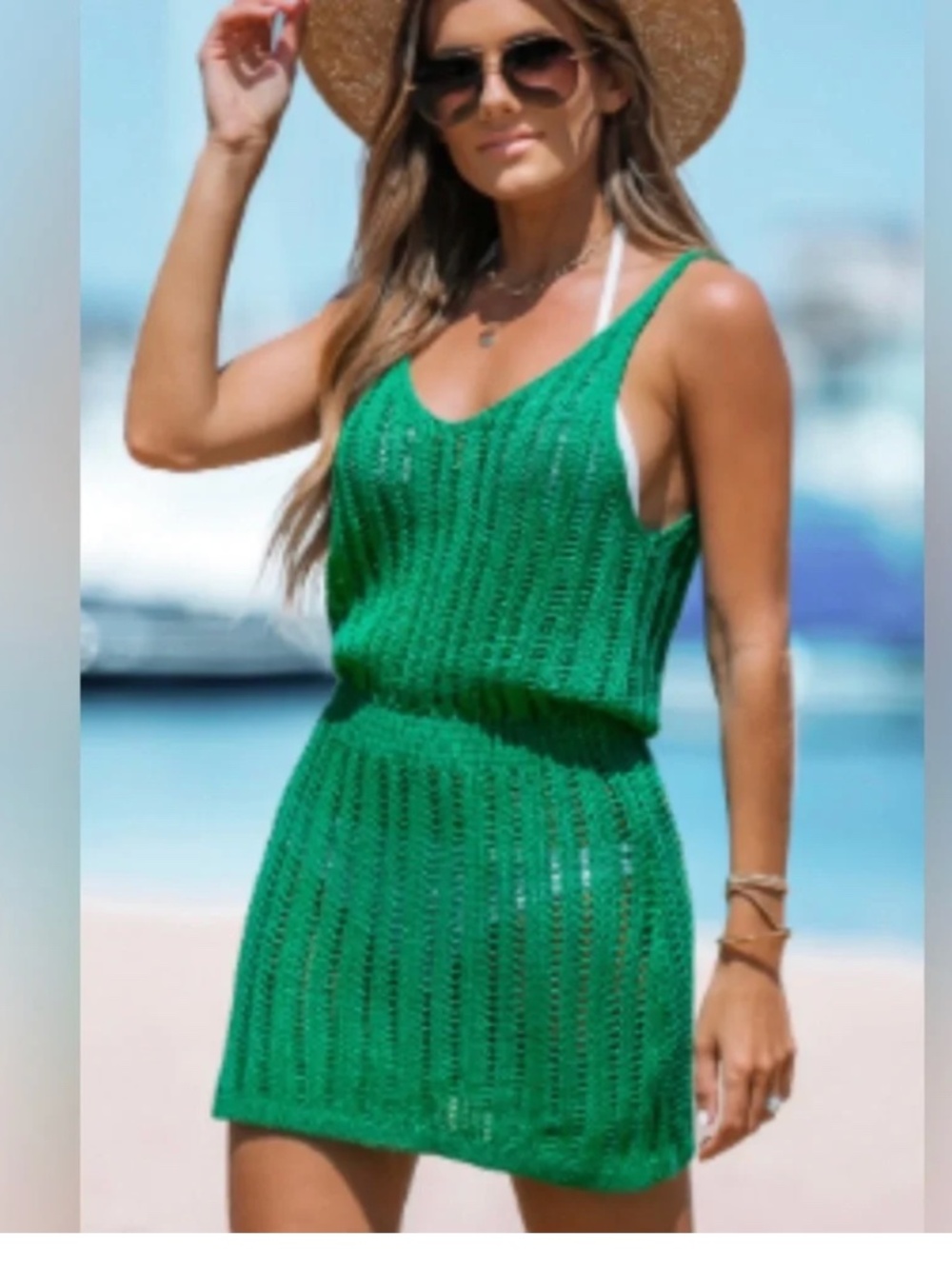Cupshe Crochet V-Neck Mini Cover-Up Dress Size Large